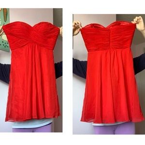 Faviana red ruched chiffon strapless dress